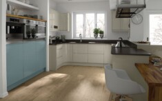 Remo Gloss Almond and Chalk Blue Kitchen
